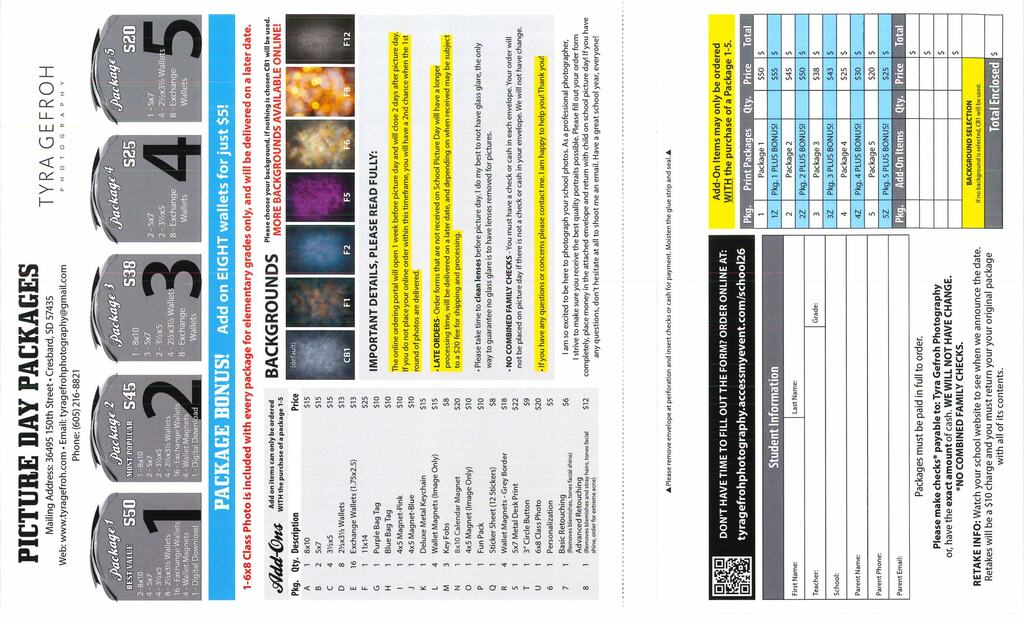 Reminder: Student Picture Days are this week. SMS/SHS - Tuesday, September 22 Westside Elementary - Wednesday, September 23 Online ordering is available and will close 2 days after picture day. Please make checks payable to Tyra Gefroh Photography or have exact cash available for the photographer. Full payment must be provided to the photographer for each order. Families are not required to purchase pictures, but all students must have a photograph taken.
