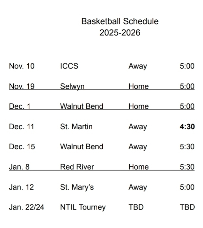 SIVELLS BEND ISD
BASKETBALL SCHEDULE