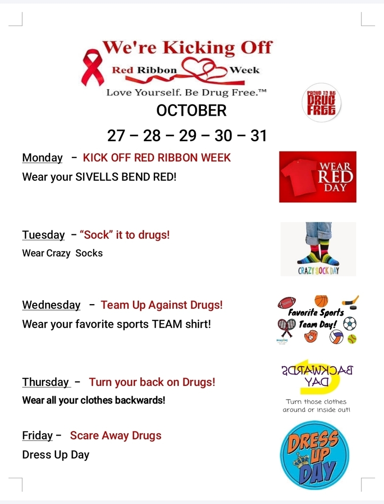 SIVELLS BEND ISD
▪︎ RED RIBBON WEEK ▪︎
OCTOBER 27-28-29-30-31