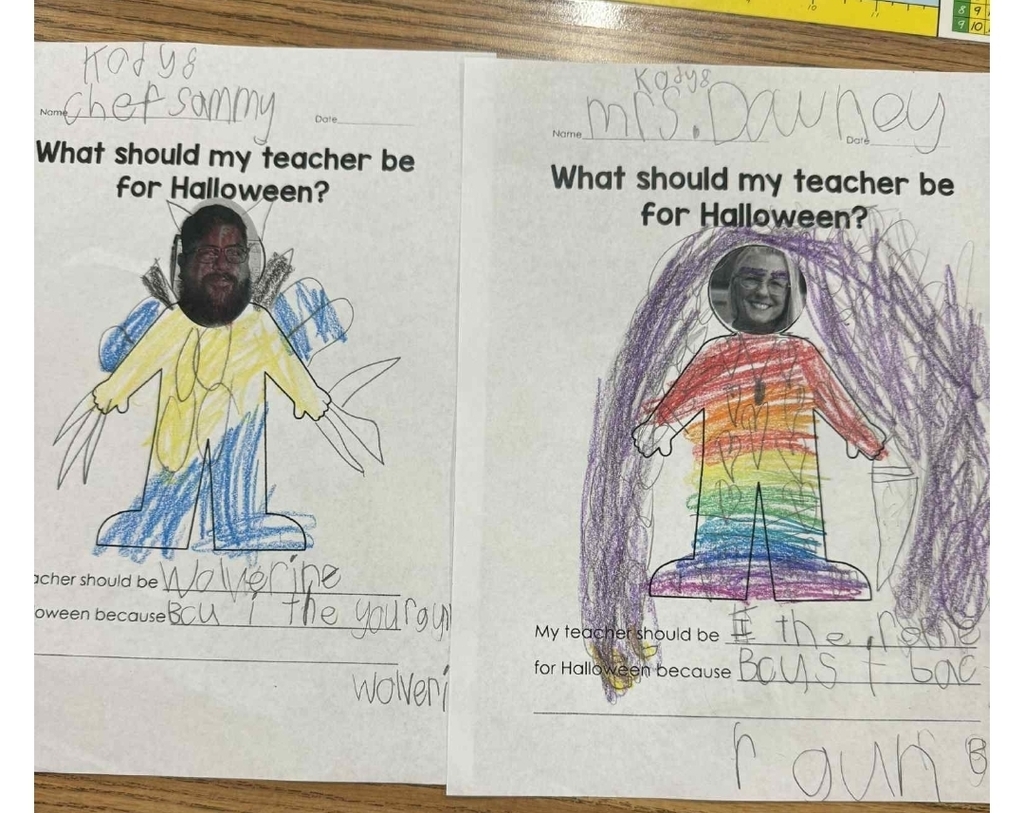 Mrs. Downey and Chef Sammy had some help from the 1st and 2nd graders deciding on a costume for Halloween.