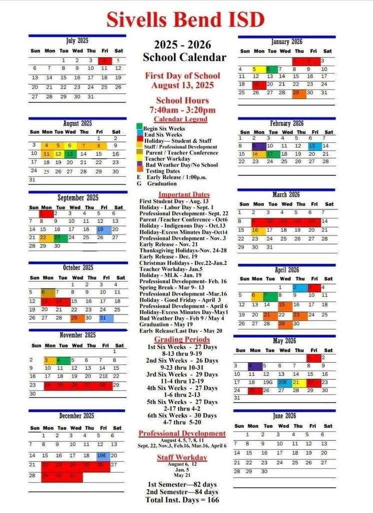 SIVELLS BEND ISD
No School Monday, January 5