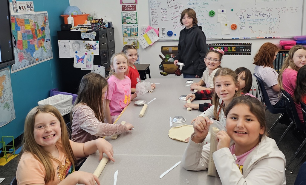 SIVELLS BEND ISD -
3rd, 4th, and 5th graders learned how to crimp pie crust dough around the edges and make a lattice topped pie & peel apples.  They learned about cherries and the cherry pitting tool.  They learned how cornstarch thickens the juices and a pinch of salt makes a pie better.  They learned that apple pies should be mounded before baking and berry pies should not!  We  had a crazy, noisy, wonderful day creating… and we aren’t done yet!  Stay tuned!