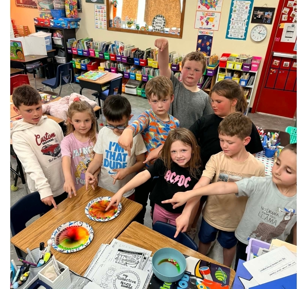 SIVELLS BEND ISD
Mrs Downey’s 1st and 2nd graders finished a week of celebrating St. Patrick’s day by making rainbows. They used hot water and Skittles on plates to make colorful rainbows. They also tested how well this would work with cold water. It was a fun week!