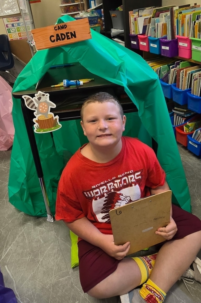 SIVELLS BEND ISD
This week, Mrs Downey’s class went to camp! Their desks were turned into tents and they worked on camp themed math and reading. We also had a picnic today for lunch!