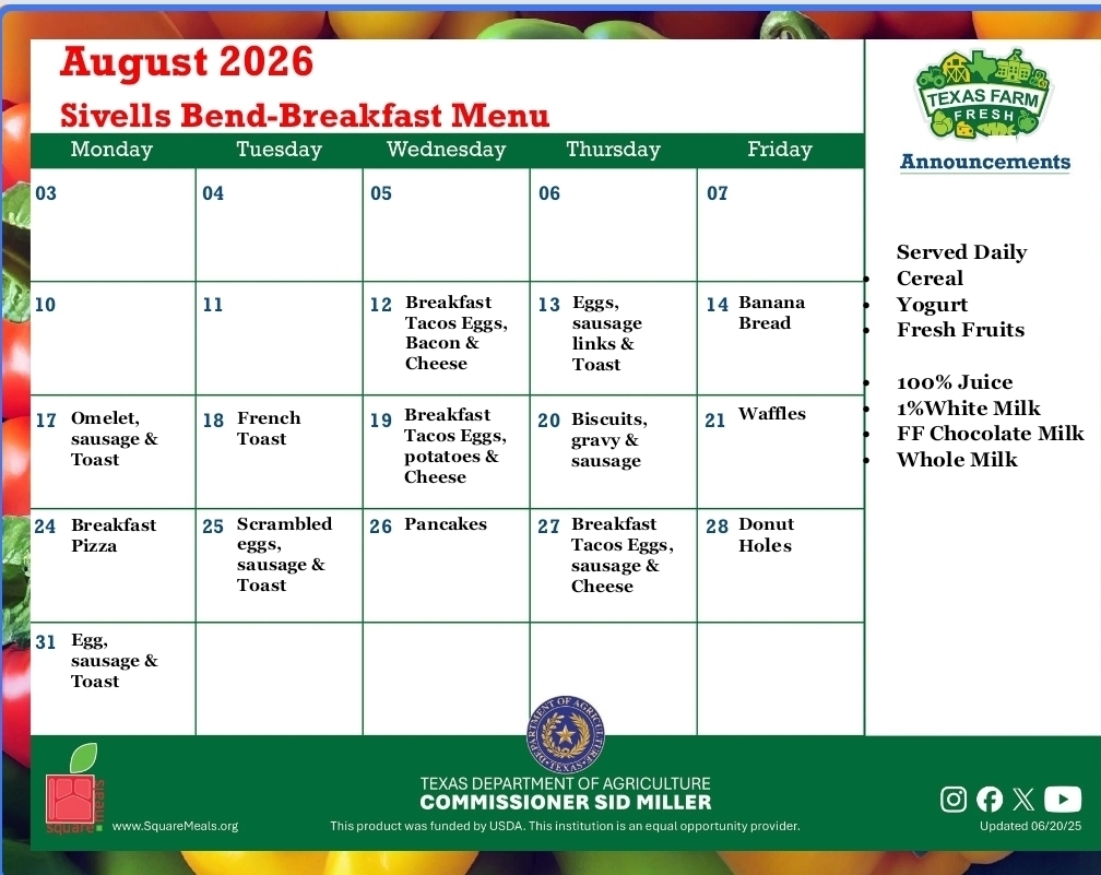 August Menu