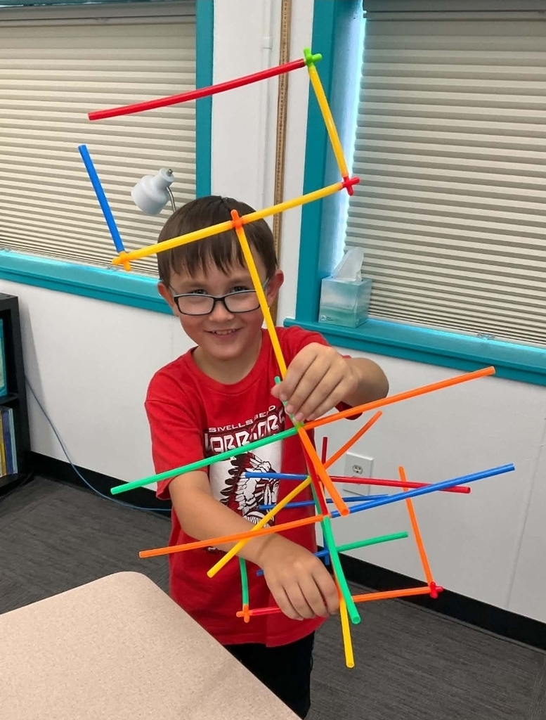 3rd grade is building with straws and connectors.
