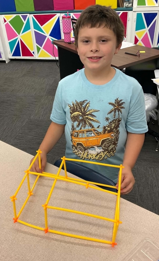 3rd grade is building with straws and connectors.