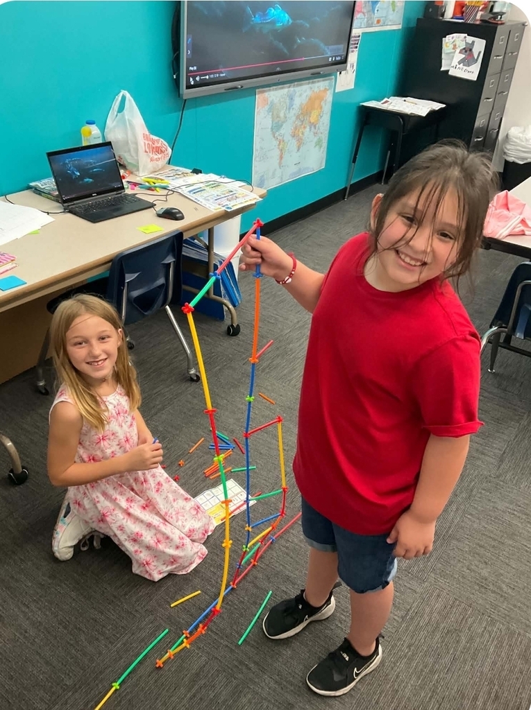 3rd grade is building with straws and connectors.
