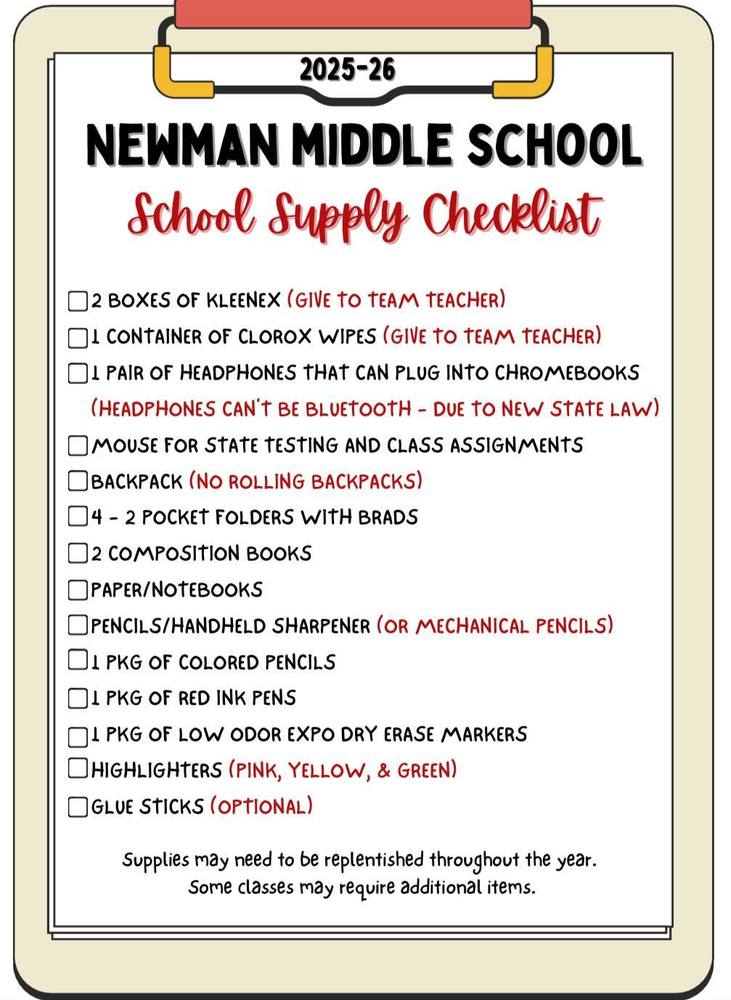 2025-2026 school supply list