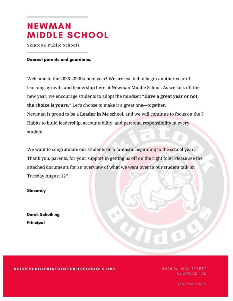 parent letter august