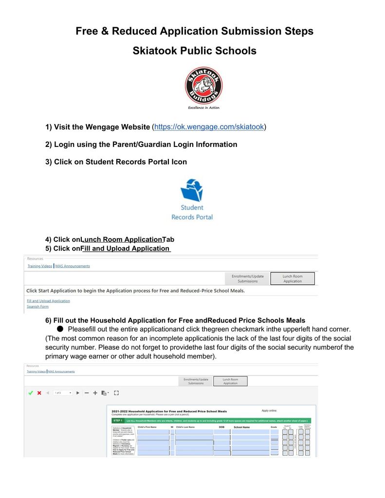 FREE AND REDUCED LUNCH APPLICATION STEPS