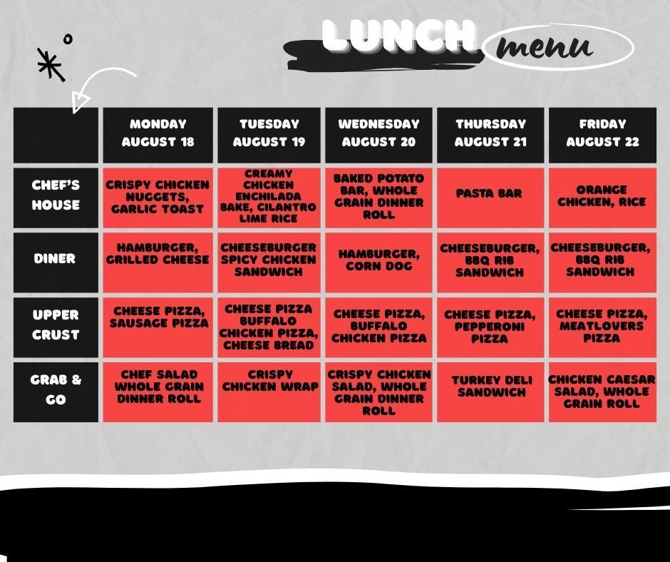 lunch menu 8/18-8/22