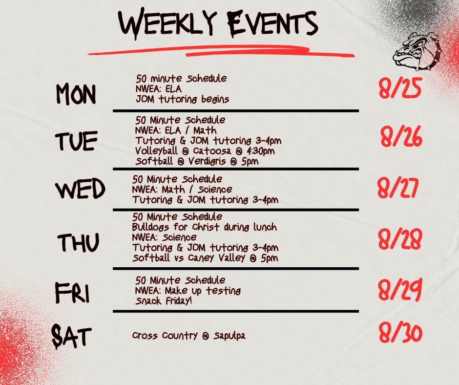 WEEKLY EVENTS 8/25-8/29