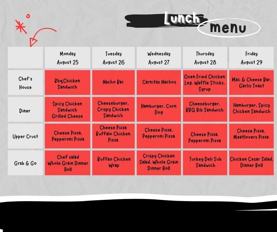 LUNCH MENU 8/25-8/29
