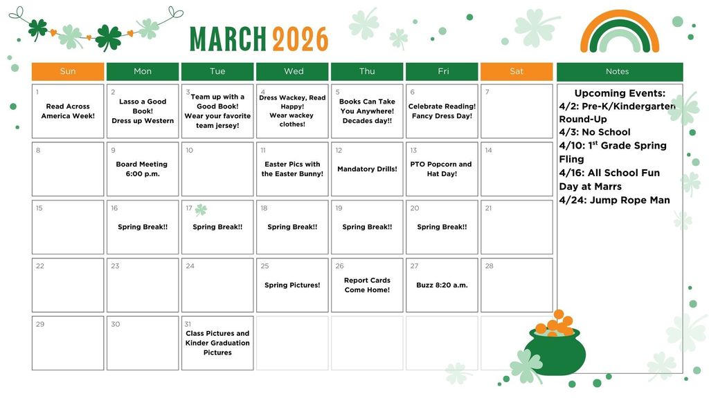 March Monthly Calendar!