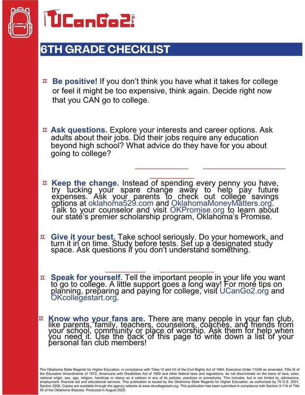 6th grade checklist