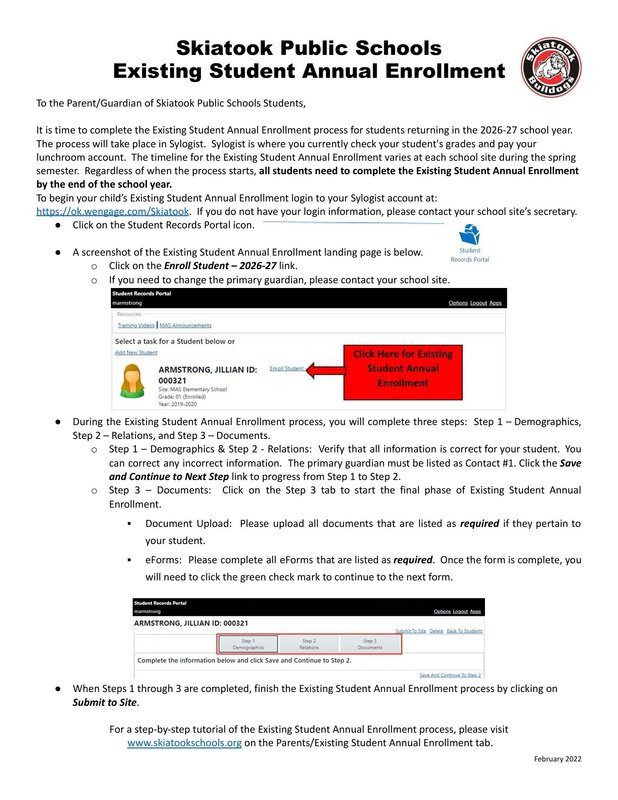 2026-27 Existing Student Enrollment instructions