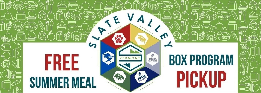 Graphic promoting the 2026 Slate Valley Summer Meals Survey. The design features a smiling cartoon sun wearing sunglasses and a large red apple on a teal background. Large white text reads, “2026 Slate Valley Summer Meals Survey,” with smaller text below that says, “One Response per Household.”