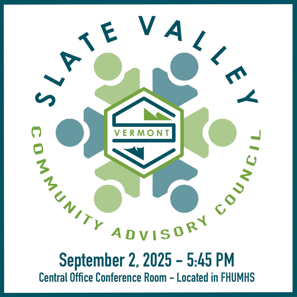 Slate Valley Community Advisory Council meeting announcement for September 2, 2025 at 5:45 PM in the Central Office Conference Room at Fair Haven Union Middle and High School.