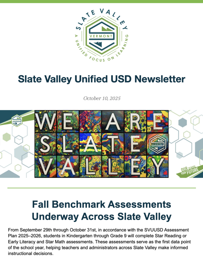 First page of Slate Valley District Newsletter for October 10, 2025. Click to see the complete newsletter