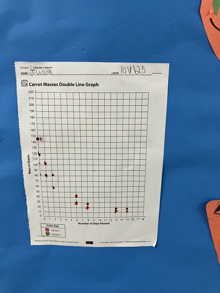 Students are learning about mass as they graph the data of the "shrinking carrot"