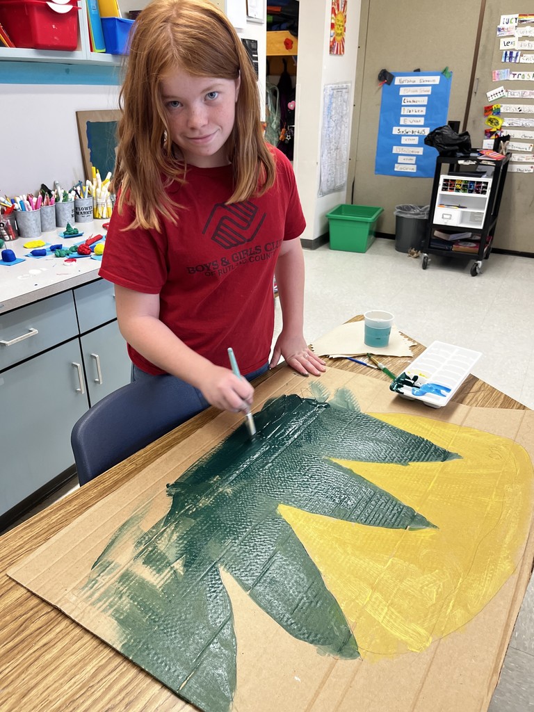 Practicing our weather reporting with weather scenes we painted