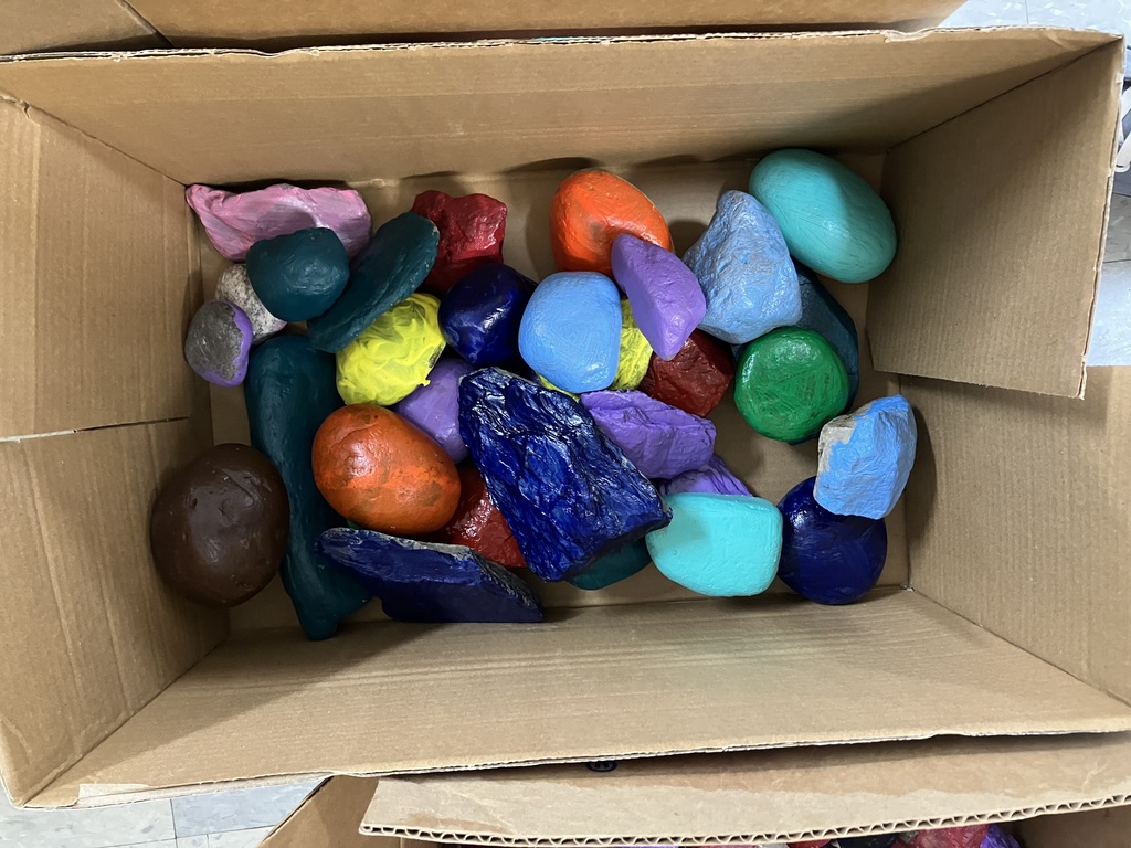 K-6th-grades painted rocks, which will be used to create our BVS school snake project this spring! 