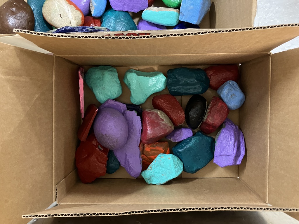 K-6th-grades painted rocks, which will be used to create our BVS school snake project this spring! 