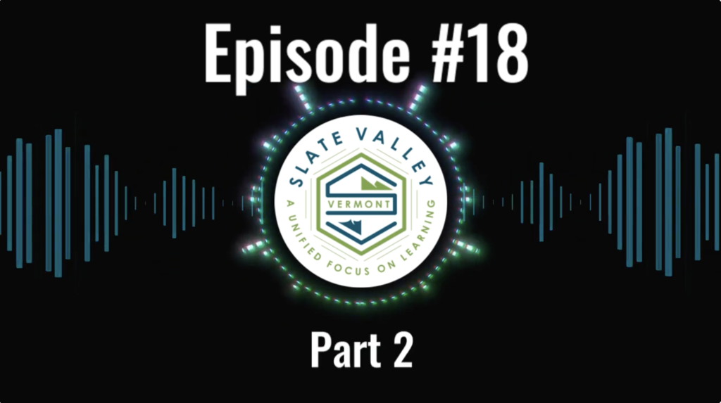 Title slide for Slate Valley’s podcast, showing the Slate Valley logo in the center with animated soundwave graphics on a black background. Text reads “Episode #18” at the top and “Part 2” at the bottom.