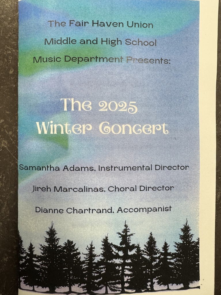 Concert program titled “The 2025 Winter Concert” from the Fair Haven Union Middle and High School Music Department.