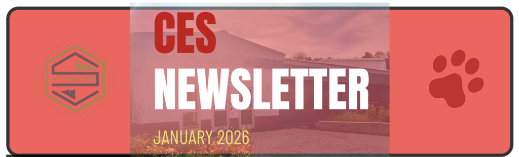 CES Newsletter Banner for January showint both the Slate Valley Logo on the left side and the cougar pawprint logo on the right.