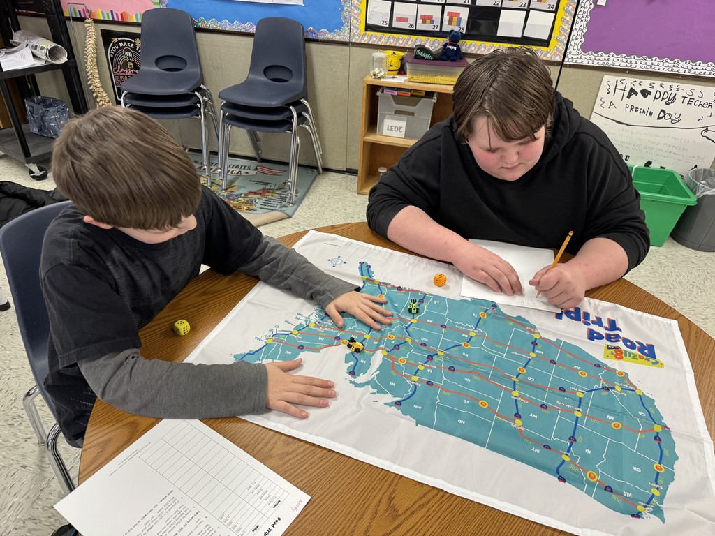 Game Pieces: The journey is tracked using dice to determine movement and small car-shaped markers to represent their location on the map.