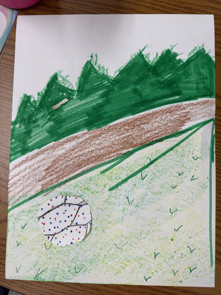 a completed mixed-media artwork on white paper.