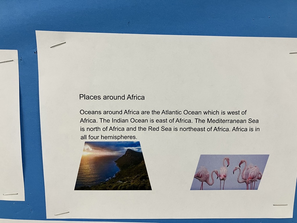  A close-up of the "Fun facts about Asia" slide.  Facts include: Most populous continent (over 4.6 billion people), 60% of the world's population, home to Mount Everest (tallest peak), and Lake Baikal (deepest lake).  Africa I
