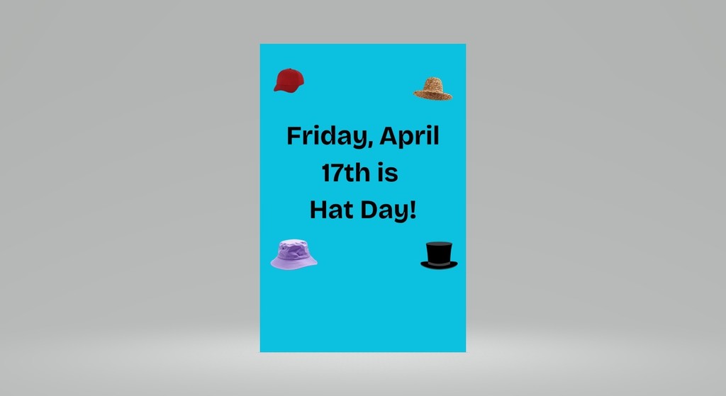 An image featuring a purple bucket hat centered against a solid vibrant blue background. Below the hat, white text reads, "Friday, April 18th is Hat Day!".