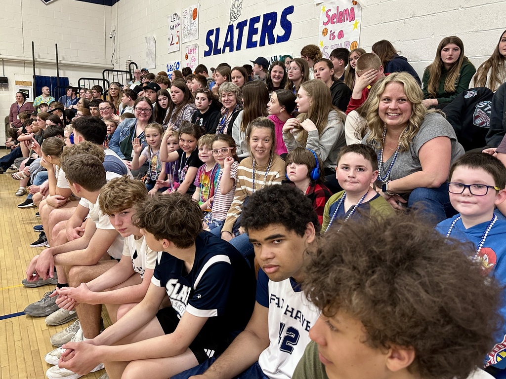 A wide shot of the bleachers shows a mix of students, staff, and younger children seated closely together, watching the game and enjoying the event.