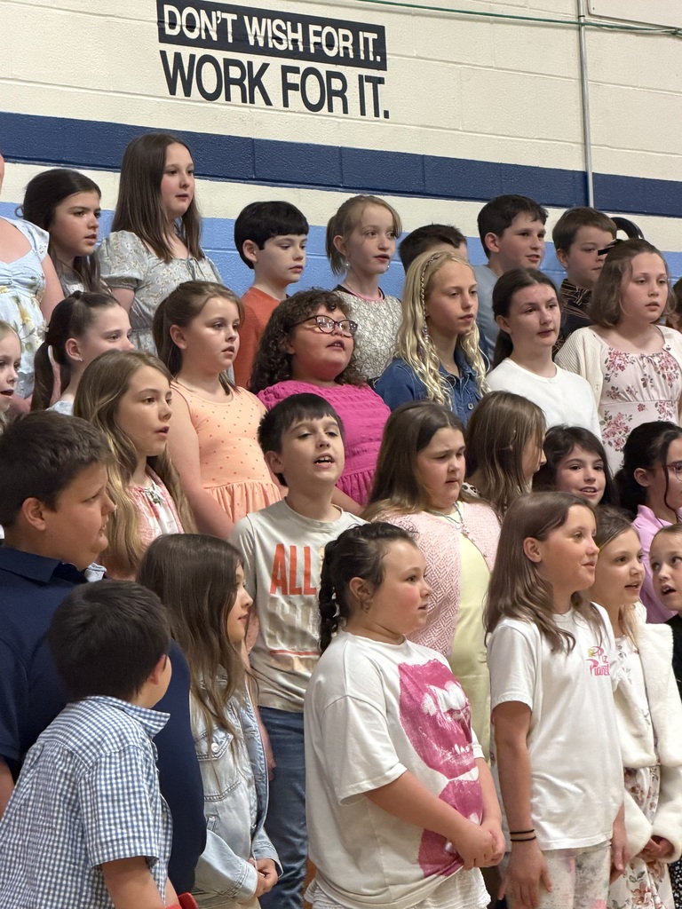 A group of FHGS students stand on risers in the gym singing together during the spring concert performance.