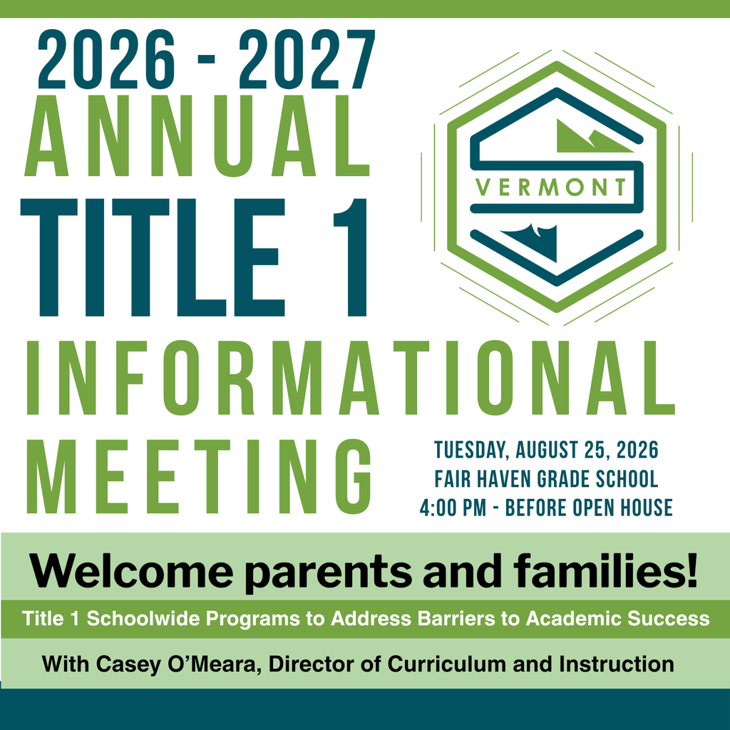 Graphic announcing the 2026–2027 Title 1 Informational Meeting at Fair Haven Grade School, August 25 at 4 PM before Open House.