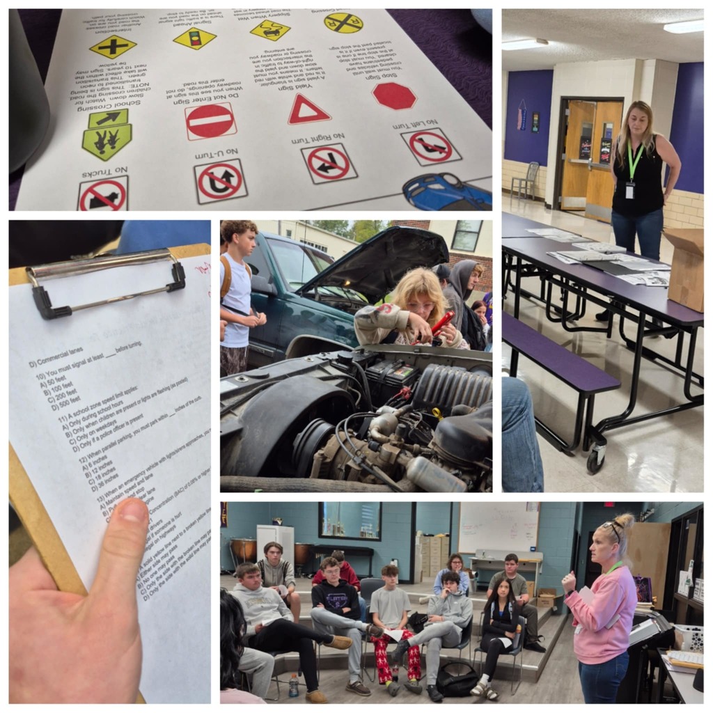 Marshall License Bureau, took a sample Missouri written driving test as a class competition, worked hands on to jumpstart a vehicle, check the oil and change a tire with SHS students attending the SCCC Auto Mech class and spoke with Debbie Reed from Joe Machens Nissan about smart car purchases. Thank you to our guests and instructors during our October rotations!