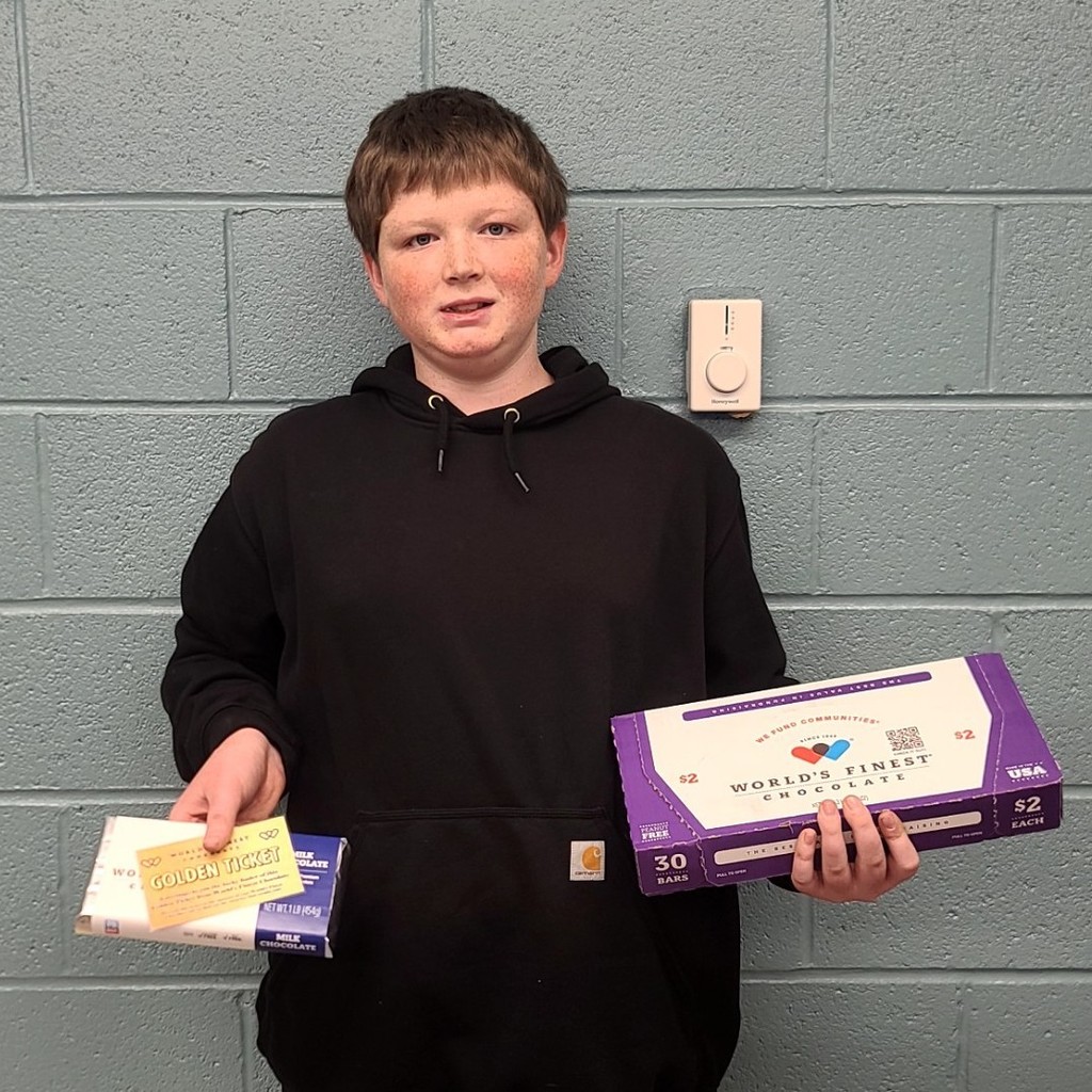 Hunter with his golden ticket.