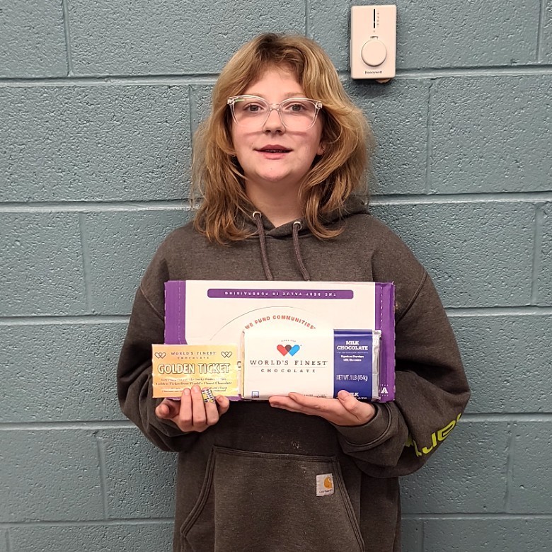 Stephanie with her golden ticket.