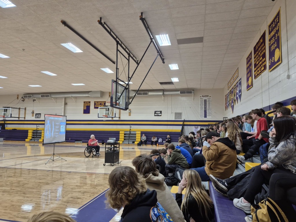 Russ Burris from ThinkFirstMO visited Slater today to talk to our HS Wildcats about traumatic brain injury risk from hunting incidences, sports and automobile accidents, specifically in the area of distracted/impaired driving. This presentation was sponsored by the SHS Student Wellness Committee as a refresher before the holidays. 
