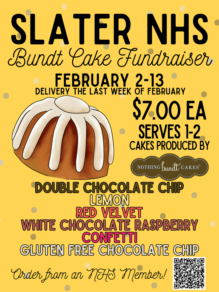 National Honor Society's annual Nothing Bundt Cake bundtlet fundraiser officially kicks off tomorrow! See a member to get your name down or place an order online using the QR code. Orders will be in at the very end of February!
