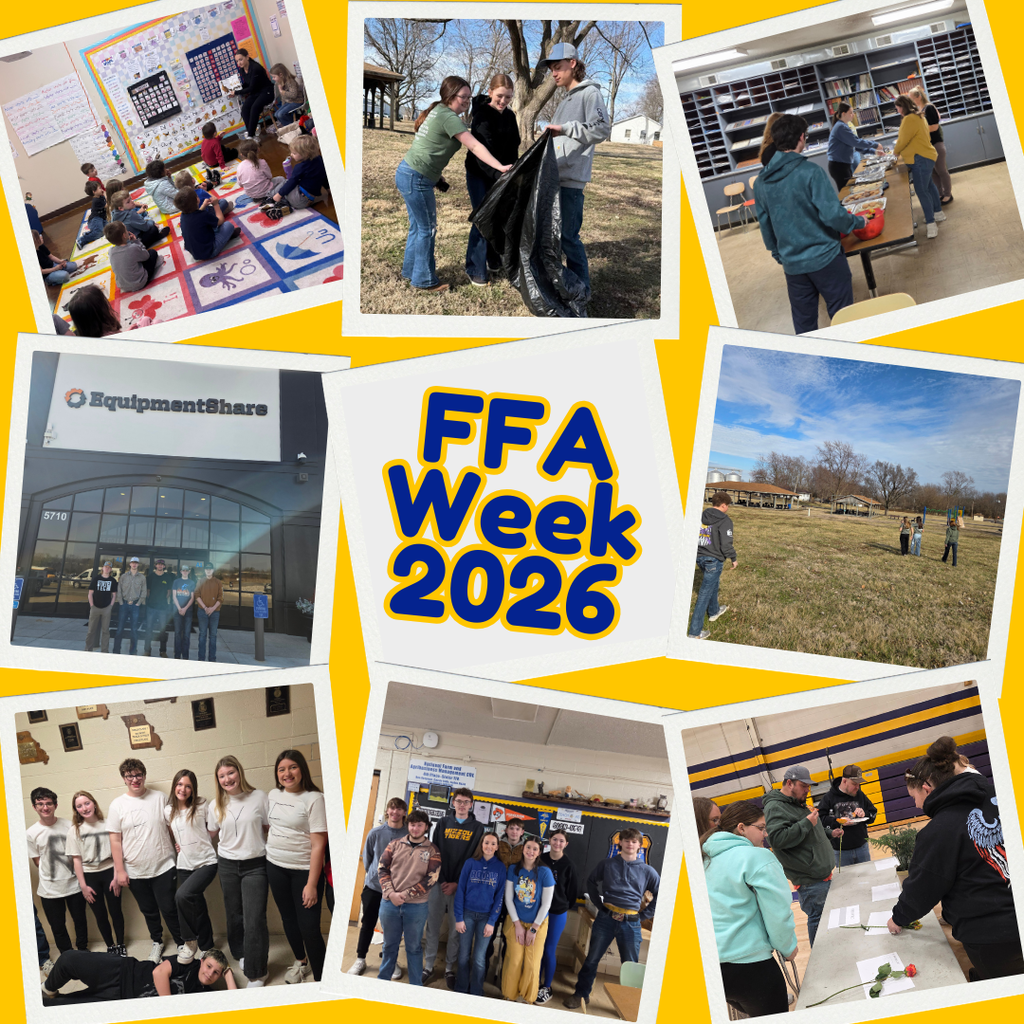 Slater FFA members celebrated National FFA Week this past week with a range of activities: - Student/Parent Trivia Night + Contest Team Reveal - Daily Spirit Days - Trash Cleanup at Pettigrew Park & Slater City Park - Reading to elementary classrooms - Thinking of You cards to Big Bend Residents - Mini Ag lessons to JH classes - Staff Appreciation Breakfast - Greenhand Ice Cream social - Cake for the chapter in the Ag Room to close out the week
