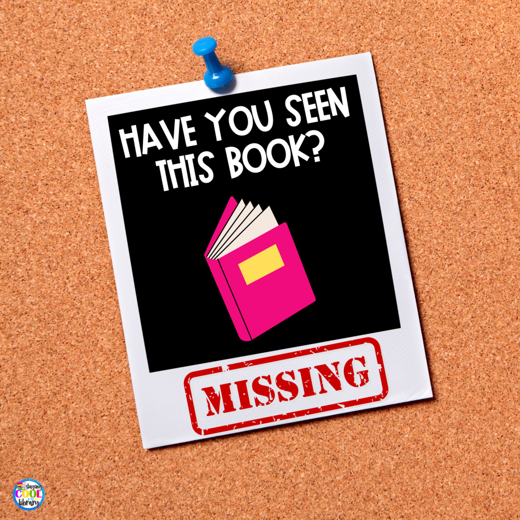 Cork board background featuring a Polaroid picture of a book asking if you have seen this book. 