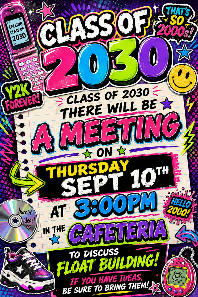 Class meeting for 2030- 2000's themed for the homecoming float- bring your float ideas