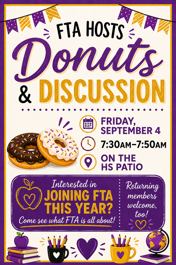 SHS Students: Join FTA tomorrow morning starting at 7:30 on the patio for Donuts & Discussion!  Come see what FTA is all about and grab a donut! 