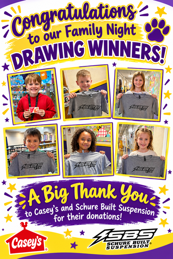 Congratulations to our family night drawing winners! A big thank you to Casey's and Schure Built Suspension for their donations!