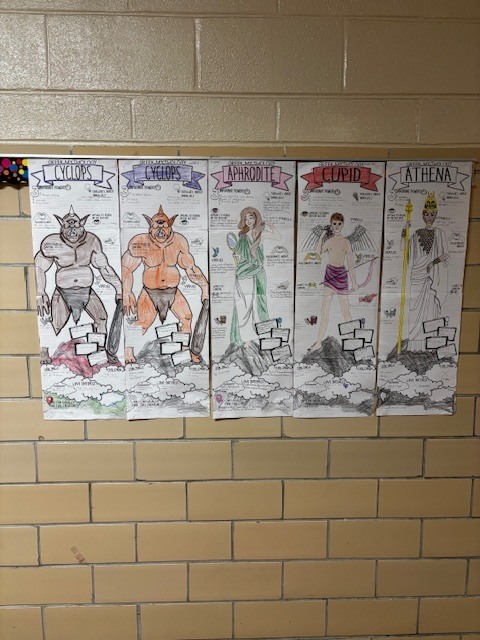 Our seventh graders kicked off their Greek mythology unit by creating Body Biographies of Greek gods, goddesses, and mythical creatures! Students explored their chosen figures’ powers, personalities, symbols, relationships, and more, bringing each mythological character to life through creativity and visual representation. 
