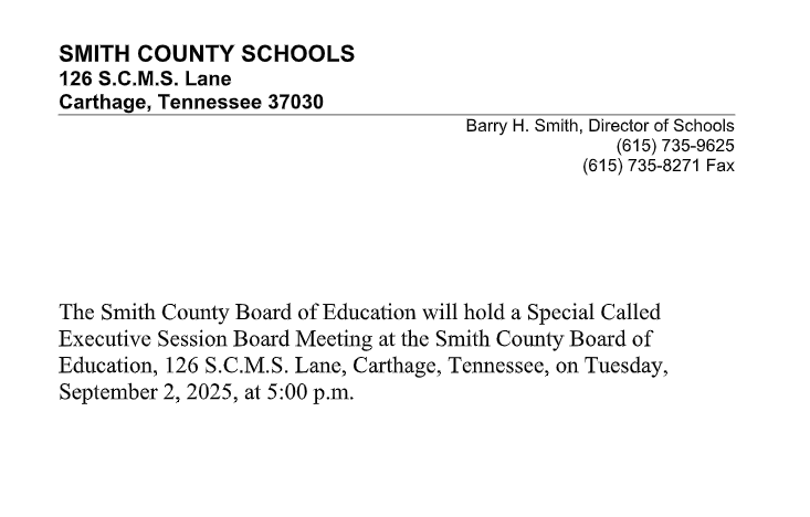 Special Called Meeting Rescheduled Date
